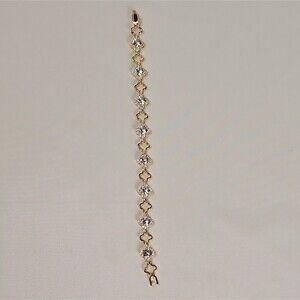 Clear Rhinestone Halo Tennis Bracelet Gold Tone 7.5" Unmarked